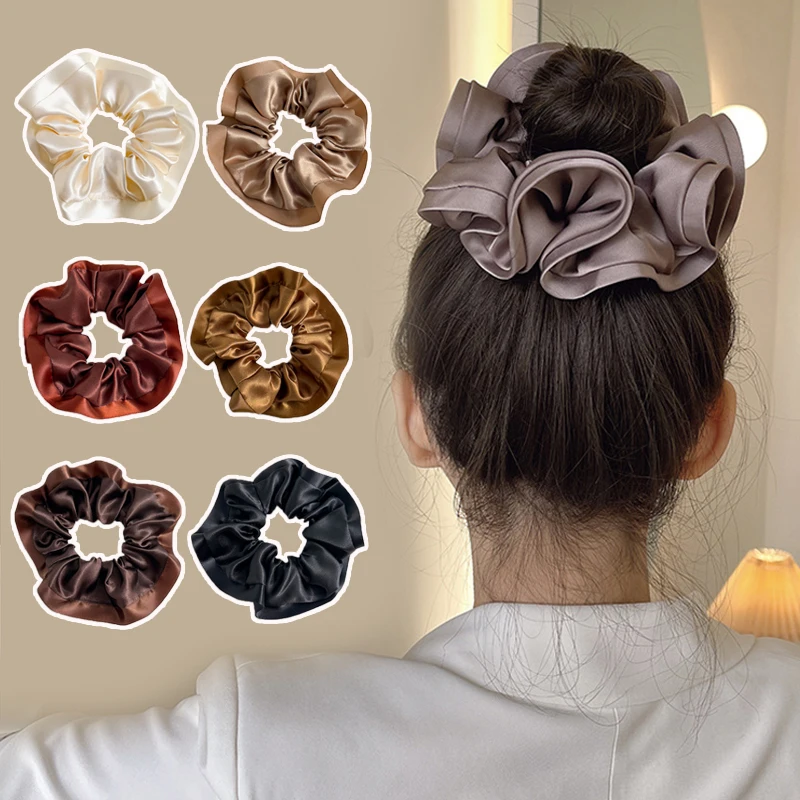 

Korean Woman Big Elegant Silk Elastics Hair Band Girls Solid Color Scrunchies Hair Ties Ladies Ponytail Hold Hair Accessories