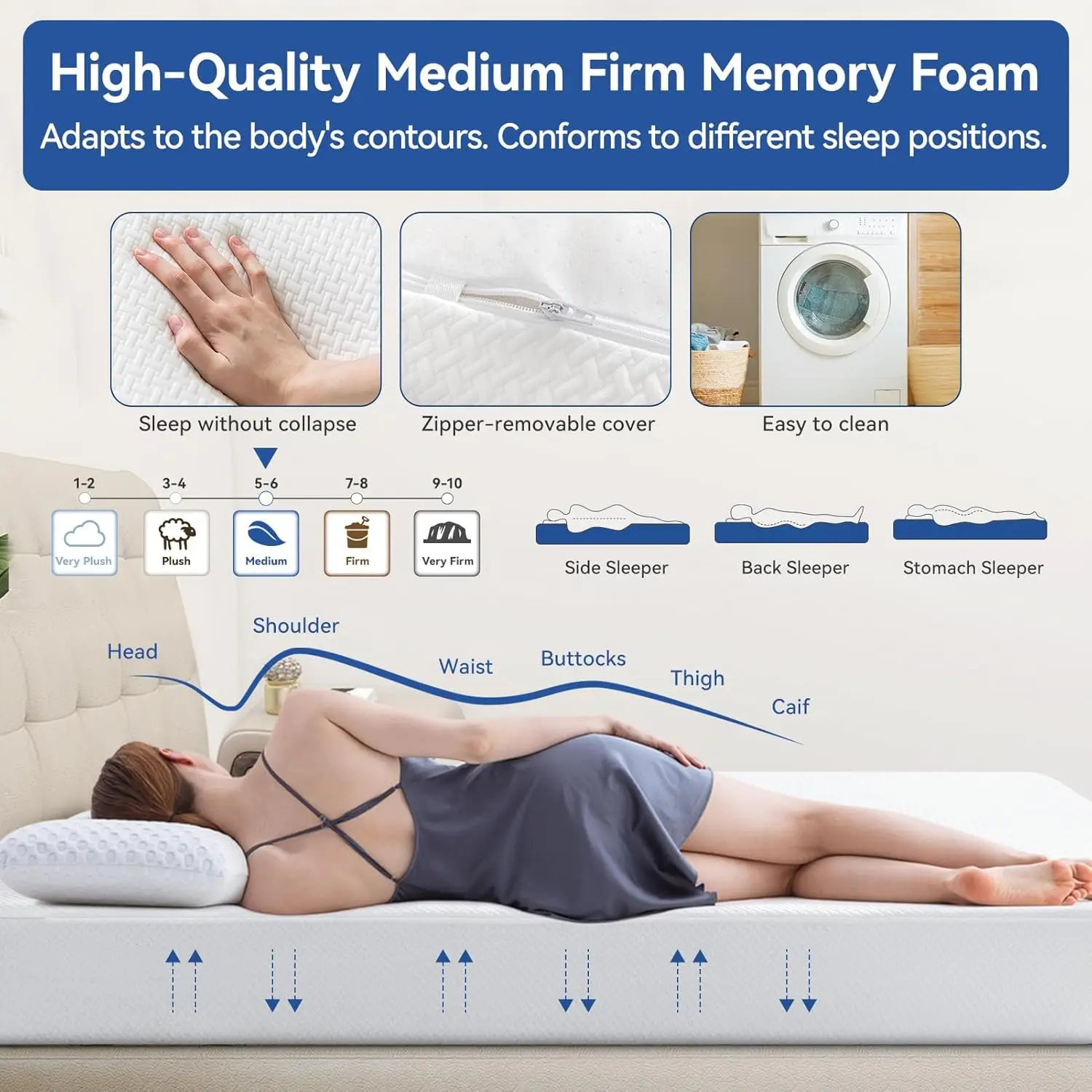 Mattress Full Size 10 Inch Memory Foam Mattress with Tencel Cover  Premier Cooling Green Tea Gel Medium Firm Mattress in Box  Ce 5