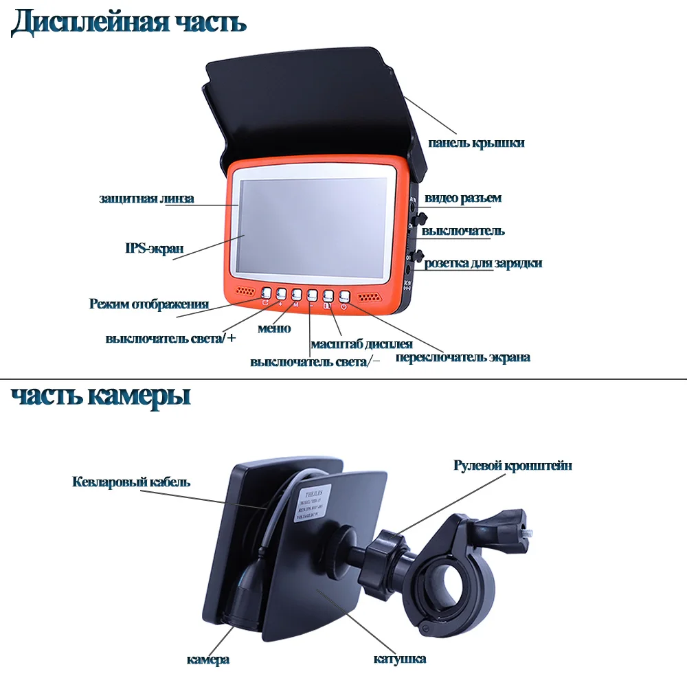 Fish Finder THEJLES Video Winter Fishing 4.3" IPS LCD Monitor 20M Cable Underwater Camera 8PCS LED Night Vision