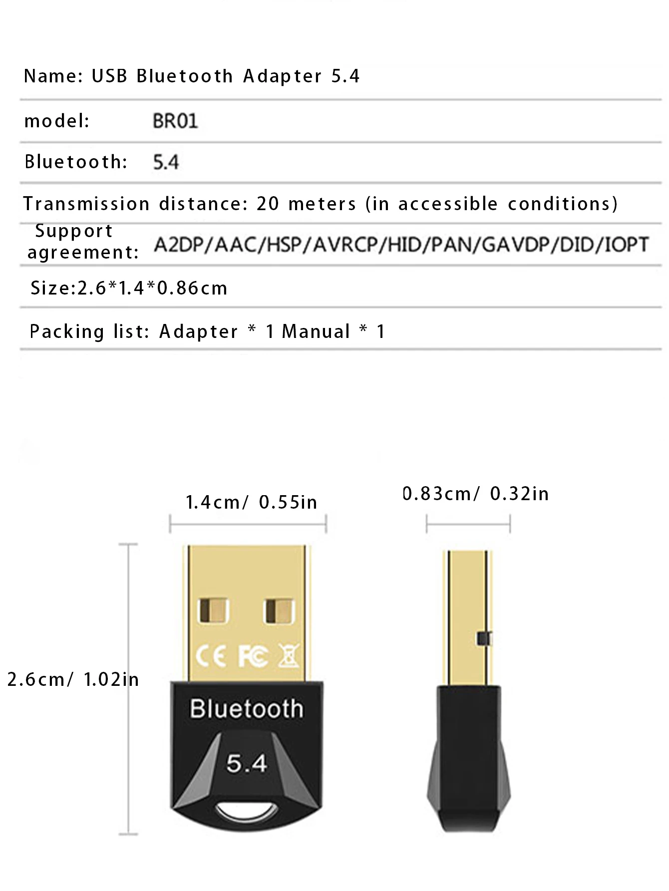 Bluetooth Adapter 5.4 Driver-Free Connected Wireless Upgraded Audio Transceiver Compatible Speaker Headphones