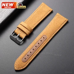 Enhanced Quick Release Nylon & Leather Watch Strap - Universal Wristband - 22mm (Yellow)