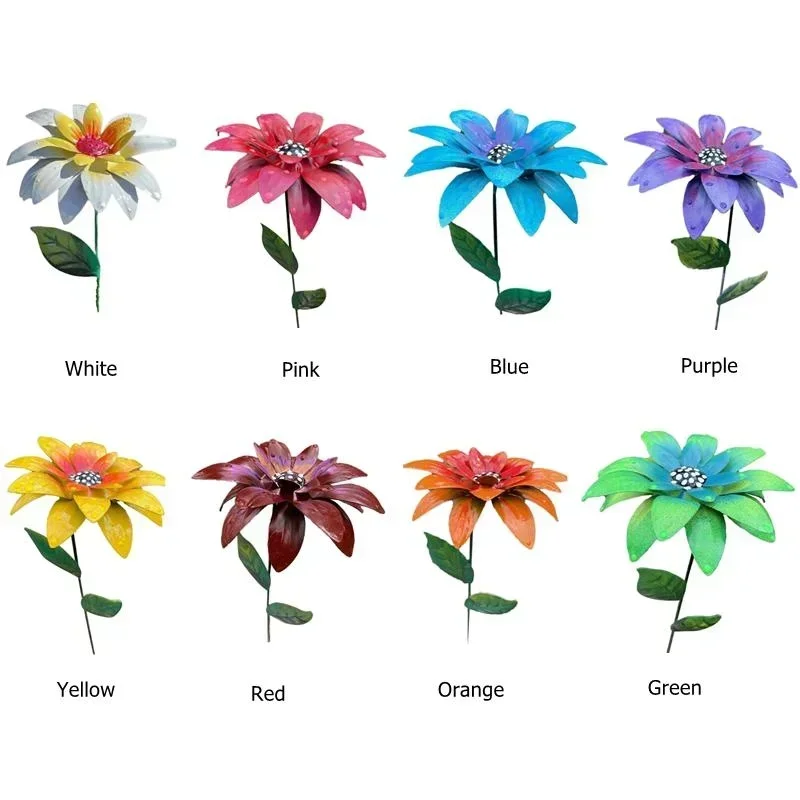 8 Colors Metal Flowers Garden Stakes Patio Stick Indoor Outdoor Crafts Rustproof Metal Iron Yard Art Lawn Decoration Instock