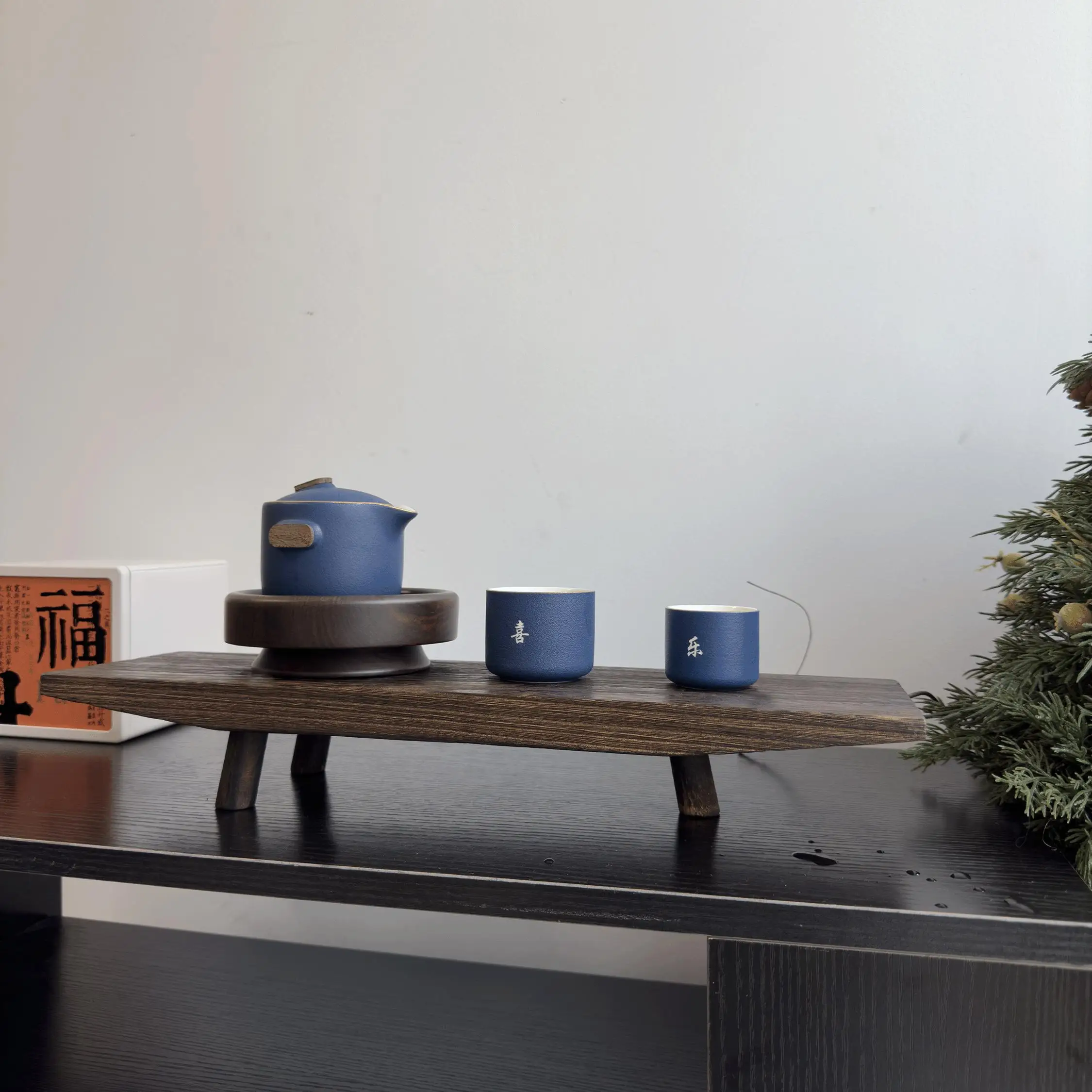 New Chinese Solid Wood Tray Tea Set Household TeaRoom Tea CupOrnament Wooden Tray Singing Bowl Bandejas Decorativas Jewelry Dish 2
