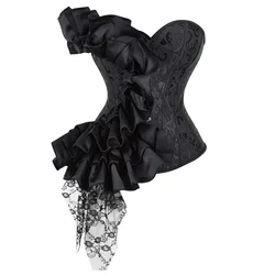 Elegant Satin Lace Fishbone Corset - S (Black)