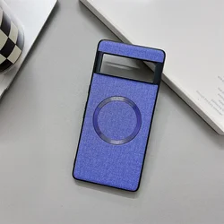 Luxury Linen Fabric Magnetic Wireless Charging Phone Case - Pixel 7A (Purple)