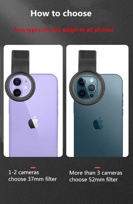 52mm Nd2-2000 Variable Filter Phone Lens Adjustable ND Filter for Smartphone Multi-coated filtro ND With Clip for iphone