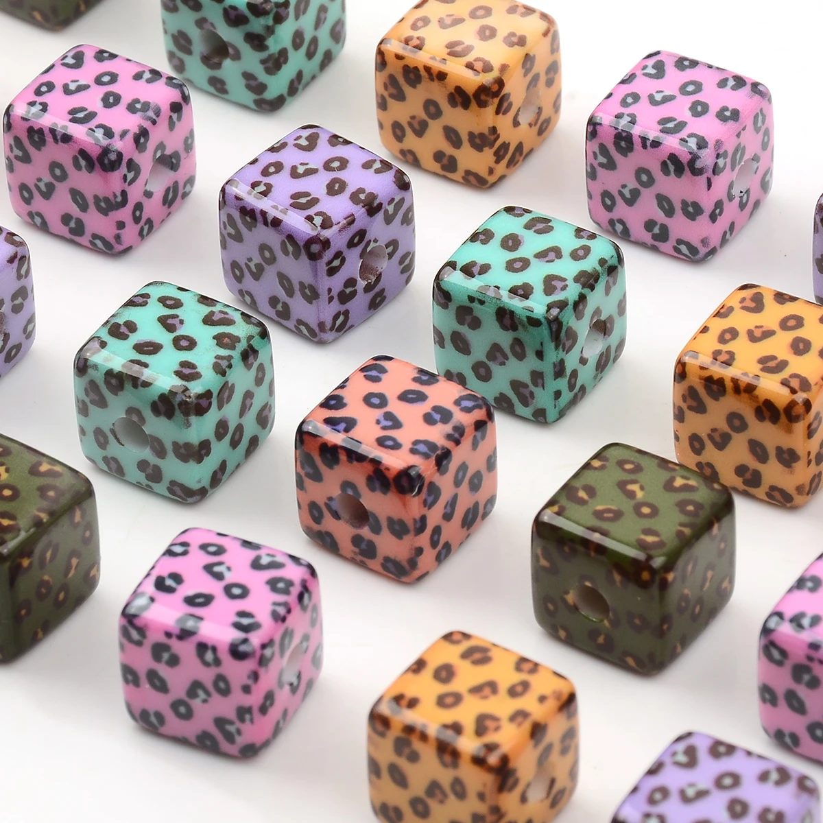 

14mm Mixed Leopard Print Square Cube Acrylic Beads for Jewelry Making Loose Spacer Beads DIY Bracelet Necklace