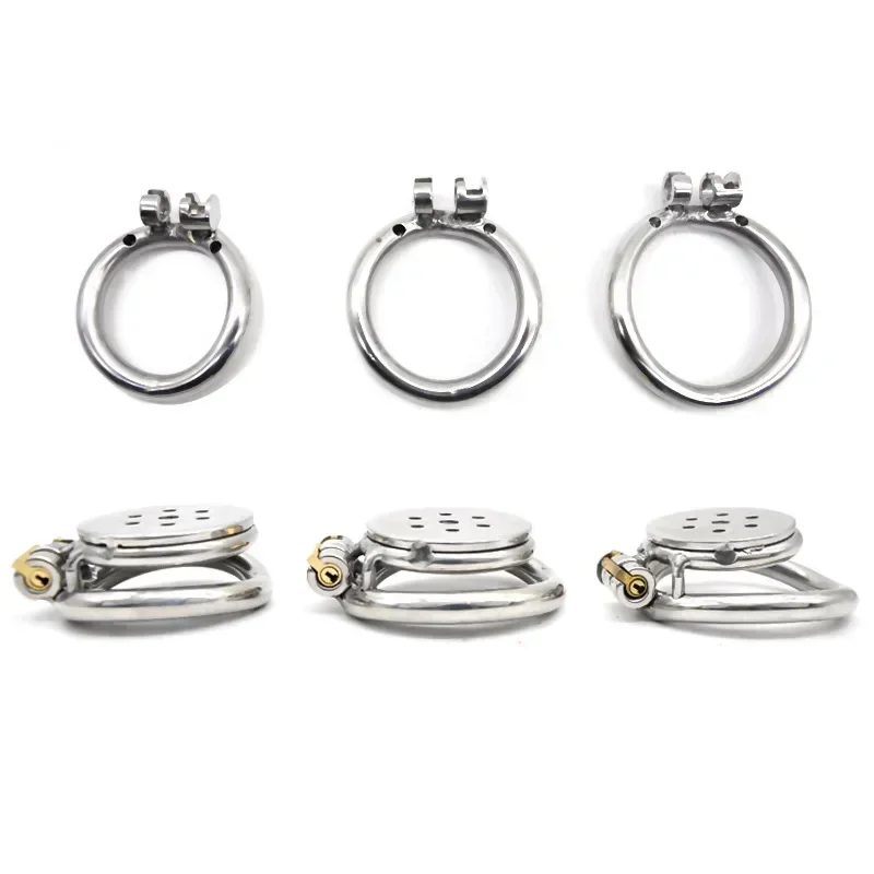 Penis Chastity Cage Male Chastity Device Flat Round Hole Metal Chastity Lock Cock Cage Urethra Catheter Penis Ring Bondage Belt Sex Toys For Men Gay