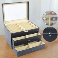 PU Leather Sunglasses Display Box Glass Window Jewelry Organizer for Glasses Rings Necklaces 1