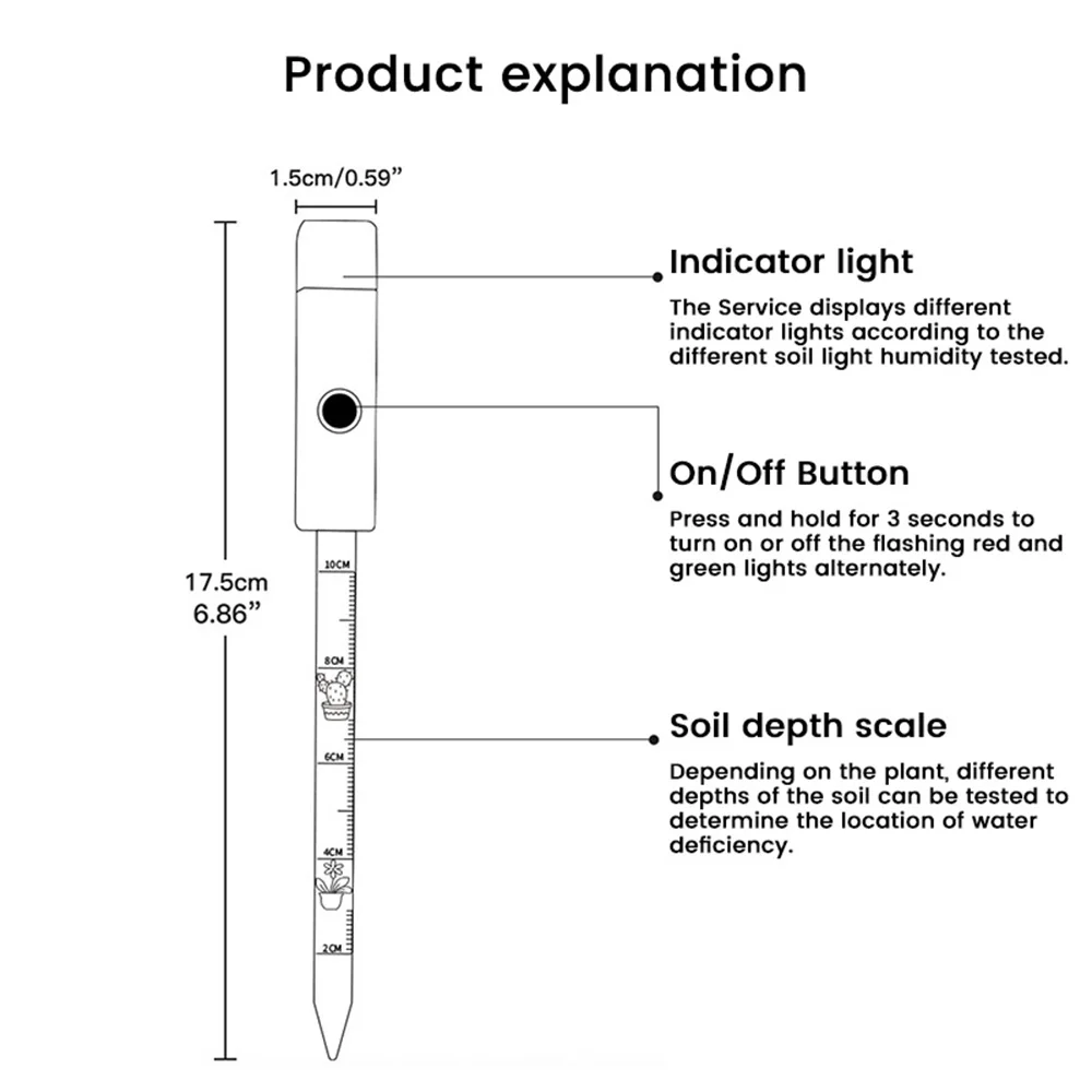 Soil Moisture Sensor Soil Moisture Meter Soil Tester Soil Moisture Meter Plant Moisture Meter Highly Accurate Sensor 3 Color Indicator Lights For Garden Lawn Farm