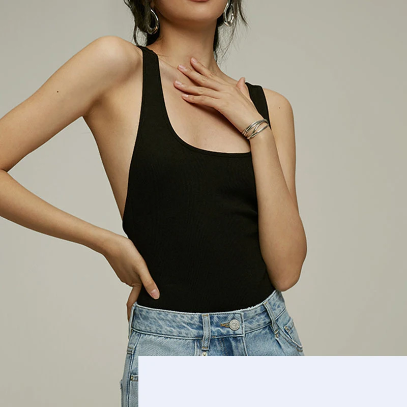 

Summer new black irregular backless suspender jumpsuit vest