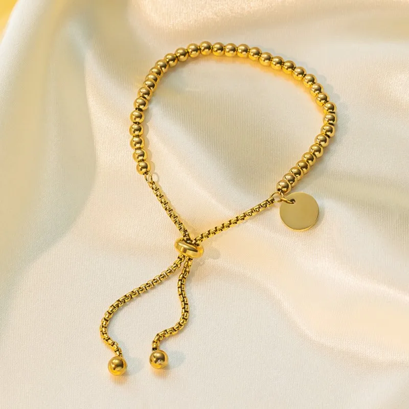 316L Stainless Steel Beads Pull Chain Bracelet for Women Men Trendy 18K Gold Plated Chain Bracelets Party Jewelry Gifts