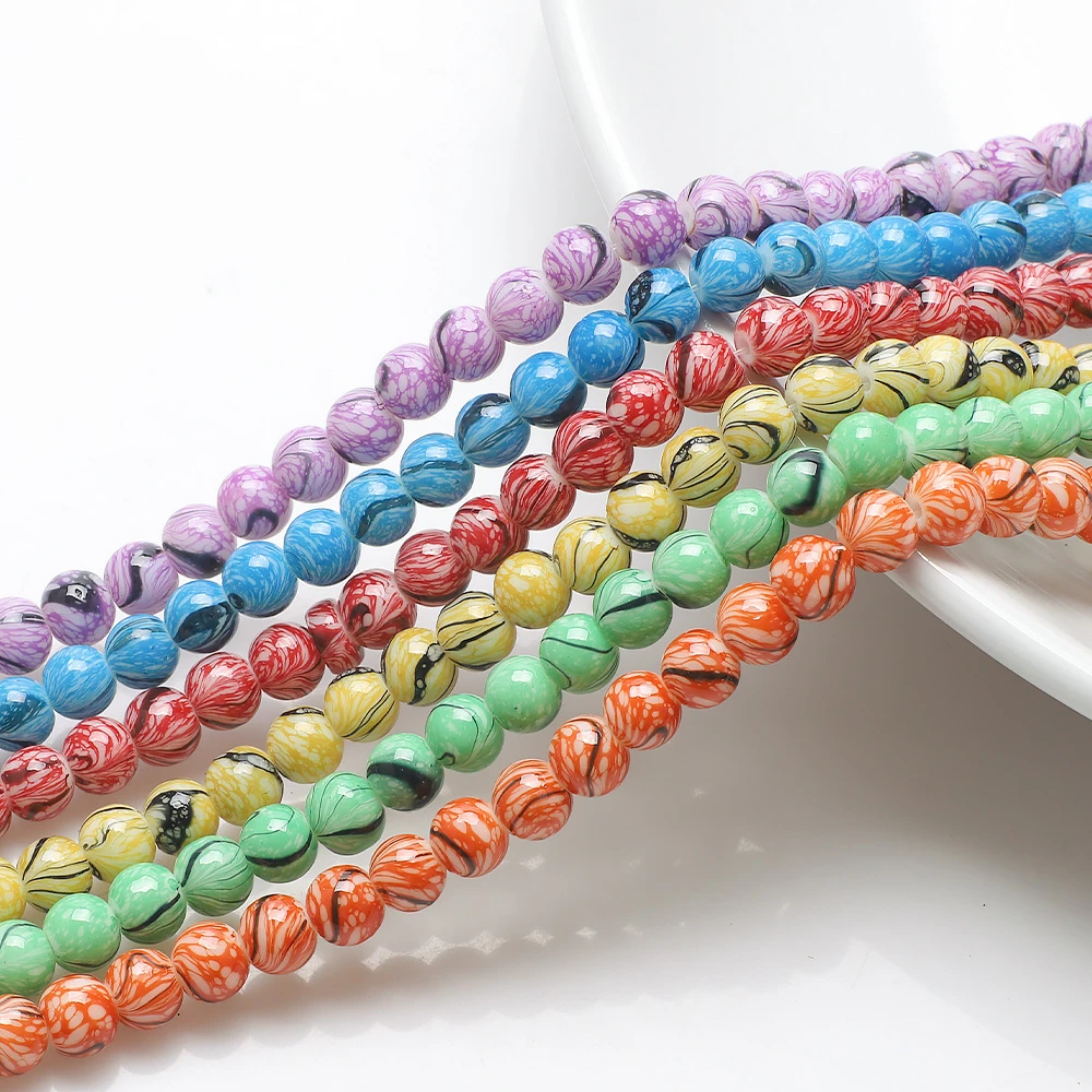 190pcs Wholesale Mix Imitate Wood Grain Color Crystal Glass Beads Round