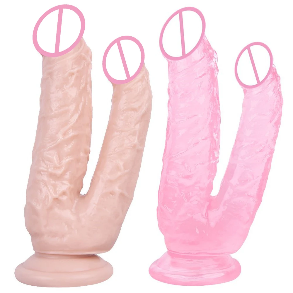 Double Dildos Female Masturbation Double Penetration Vagina Anus Big Penis Suction Cup Sex Toy Strap on Two Dildo sex toys