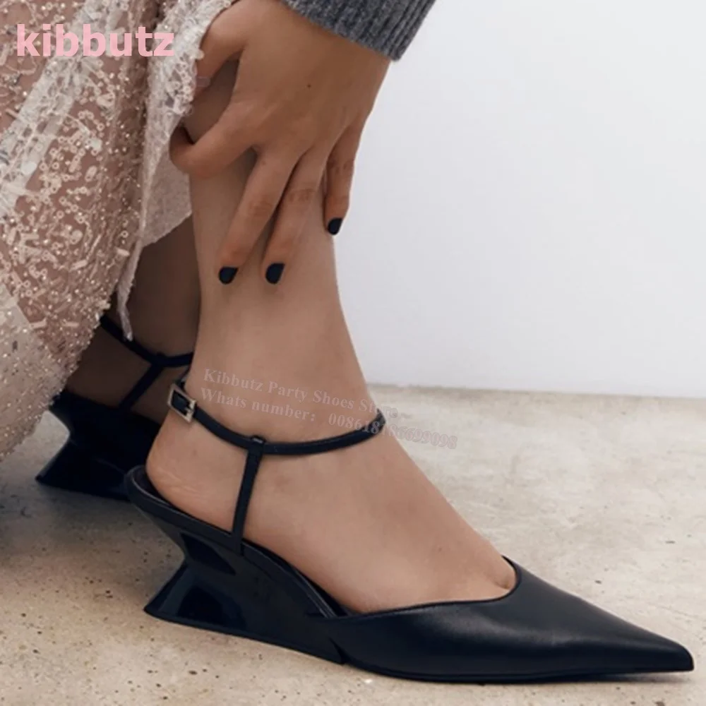 

Genuine Leather Pumps Pointed Toe Strange Heels Solid Color White Belt Buckle Fashion Elegant Comfortable Sexy Women Shoes New