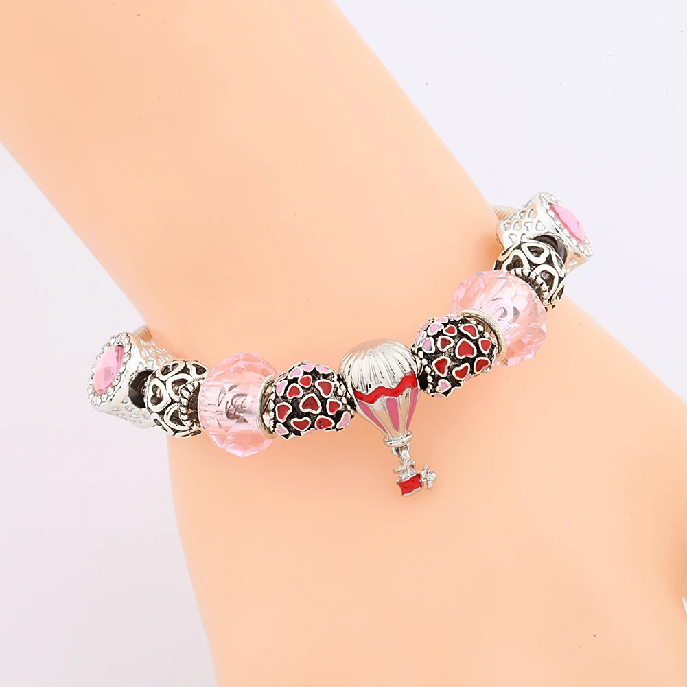 Mix Stil rosa Blume Herz Charme Armbänder trend ige rosa Kristall Perlen Armband schöne Pflanze Tier Schmuck für Frauen Mädchen Geschenk – Detail 4