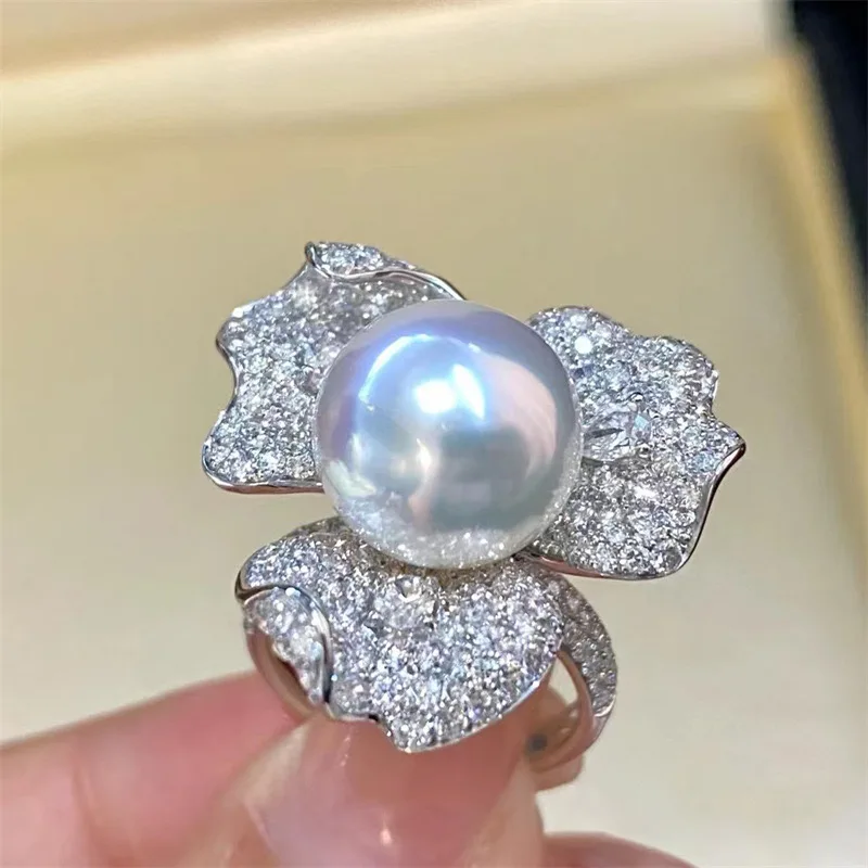 2023 New Vintage Elegant Flower Imitation Pearl Ring Female Adjustable Size Jewelry Wedding Prom Luxury Accessories Gift G1760