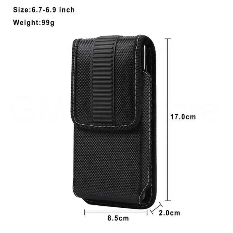 Men's Leather Belt Clip Phone Pouch with Universal Oxford Cloth Case