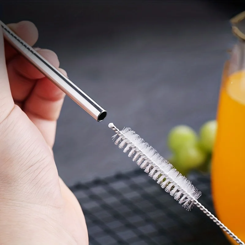 Drinking Straws Metal Straw Set Straw Cleaner Brush Reusable Metal Drinking Straight Bent Straws Portable Stainless Steel Travel Straw Cleaning Brush 40oz Watercup Accessories