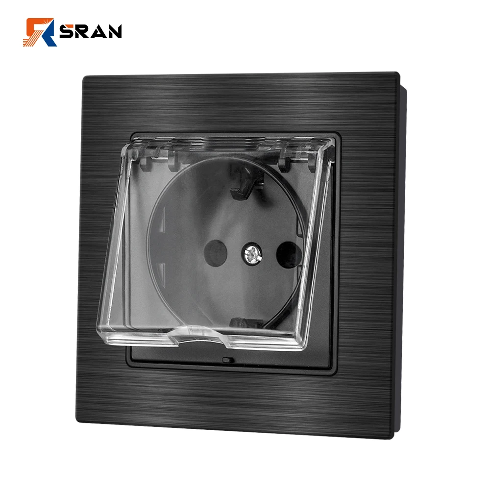 SRAN Electrical Outlets for Home 16A EU Aluminum alloy Panel Waterproof with Cover Dustproof Kitchen Bathroom Wall Socket