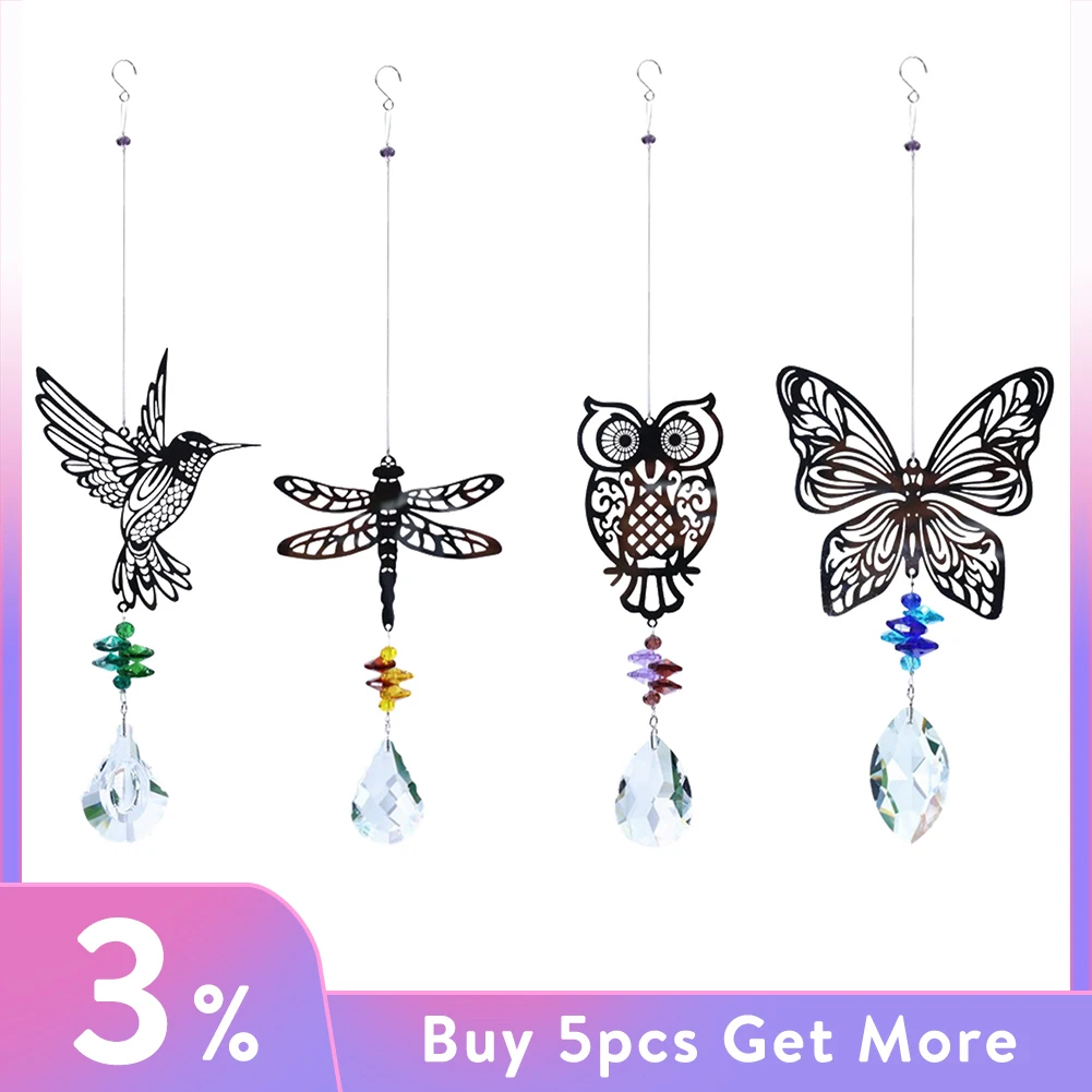 Crystal Prisms Hummingbird Owl Dragonfly Butterfly Wind Chimes Rainbow Maker Sun Catcher Garden Window Curtain Decoration