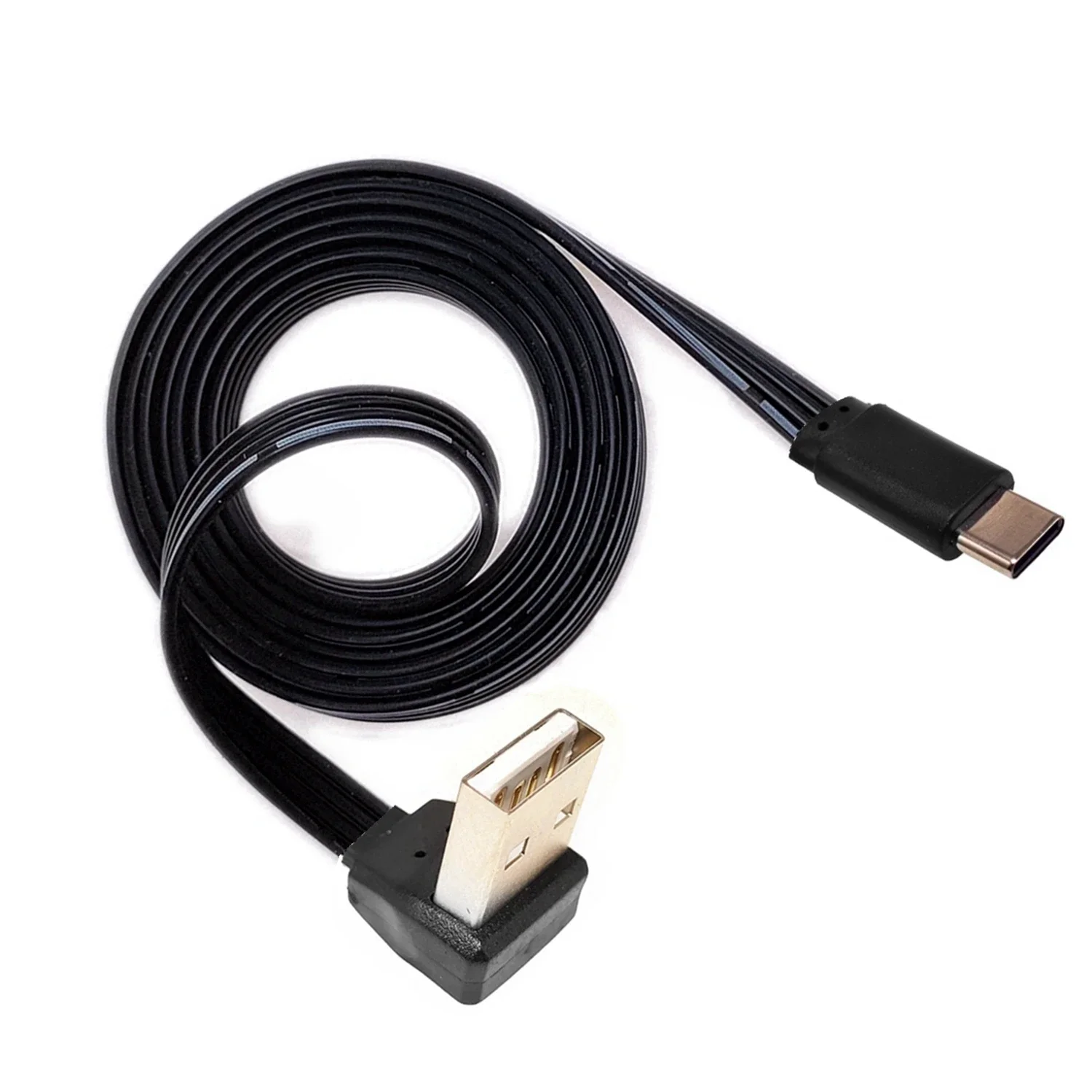 Cable de datos plano con curva de 90 grados, cable de carga, adaptador USB AM, codo tipo C, extremo recto, 10CM-100CM
