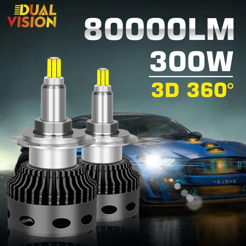 80000LM H7 LED 300W 3D 360 LED D1S D3S H4 H11 H1 H8 H9 D2S D4S 9005 HB3
