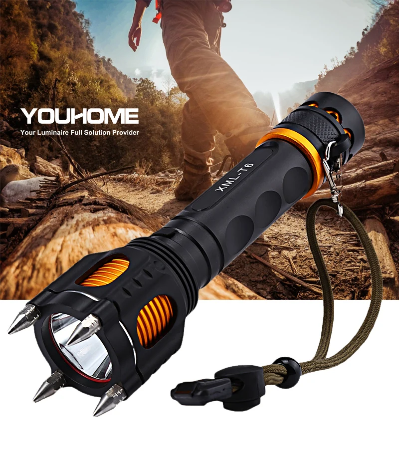 Self defense LED Flashlight Attack head cutting knife alarm 18650