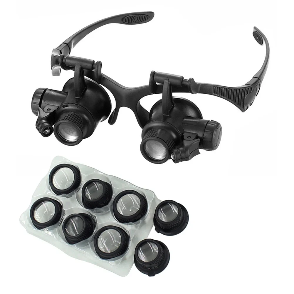 Hand Wearing Magnifier Glasses Magnifying 10X 15X 20X 25X 2LED Professional Magnifier Glasses for Reading Jewelers Repair