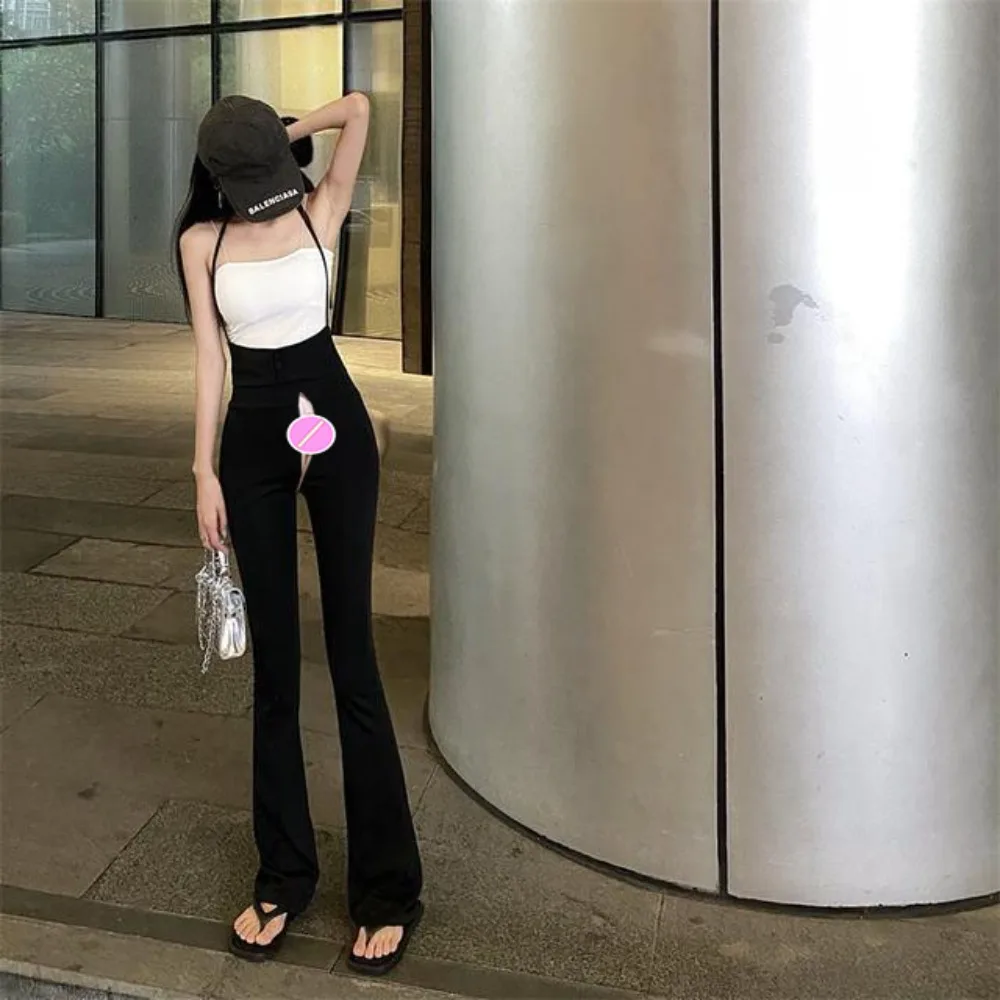 Women's Invisible Zipper Open Crotch Pants Trend Flared Pants Women High Waist Suspenders Jumpsuit Outdoor Sex Diapers Overalls