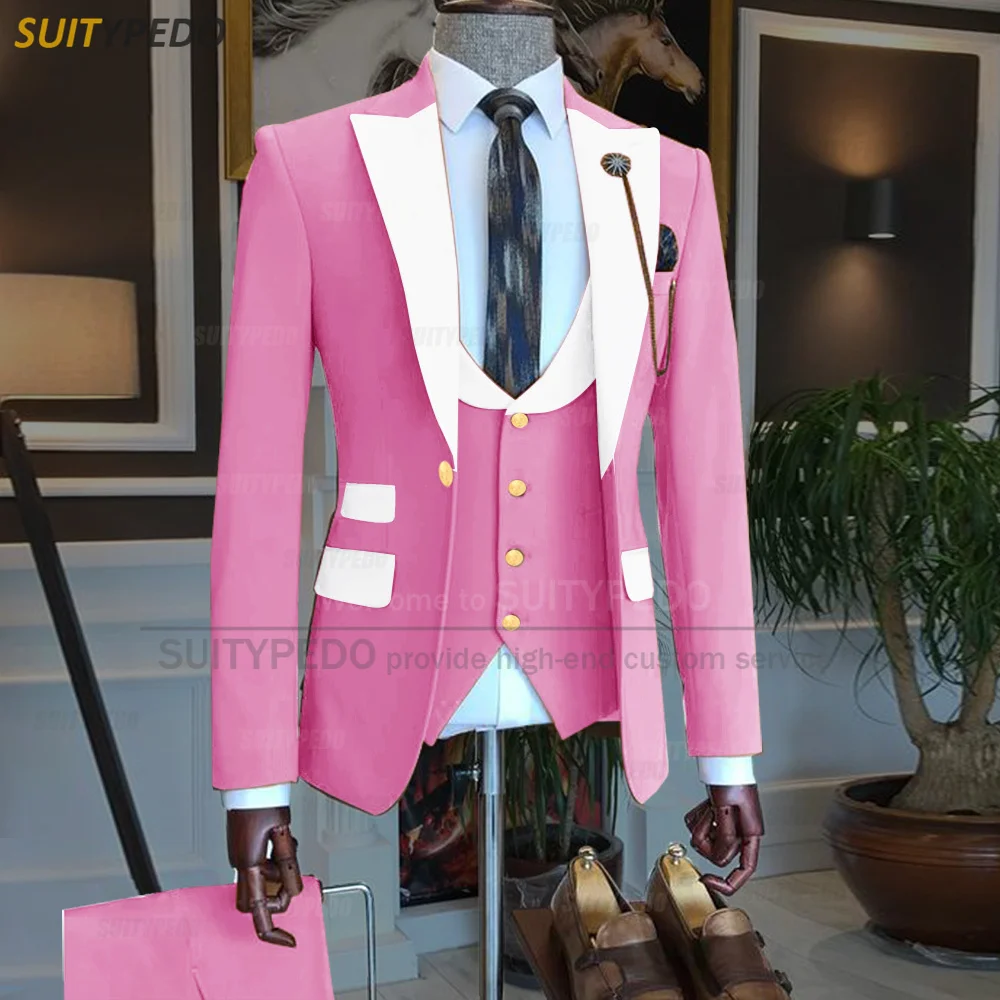 Sky Blue Suits for Men Slim Fit Fashion Blazer Vest Pants 3 Piece Tailor-made Luxury Performance Business Wedding Mens Tuxedos