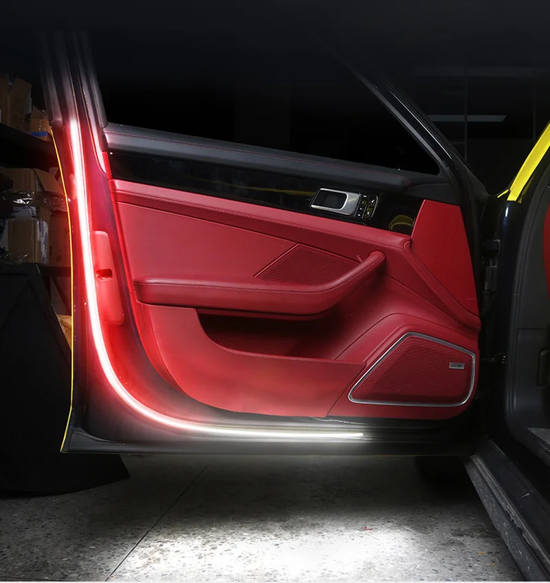 

2pcs Car Door Warning Strobe Flashing Light Strip Flexible Auto Decorative Streamer Light Dual Color White Red 120cm