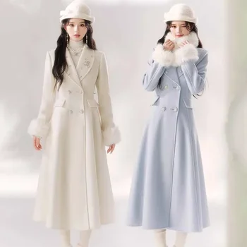 2025 Nuovo Autunno Inverno Giacca a vento di lana Cappotto da donna Moda Chic Slim Medio lungo Trench di lana caldo 1
