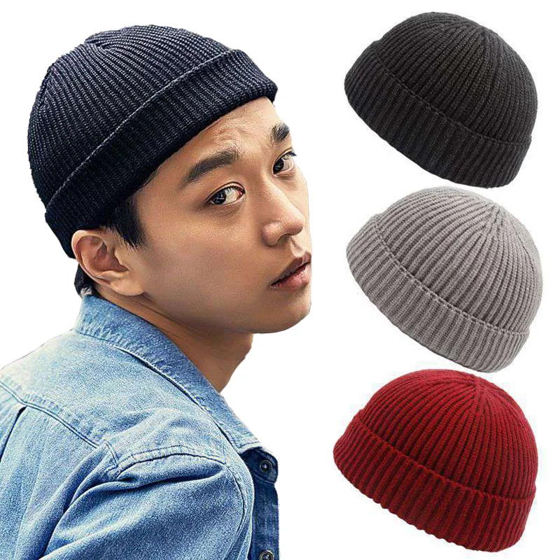 

Solid Color Warm Knitted Brimless Hat Men Beanies Winter Autumn Hip Hop Skullcap Street Men Beanie Unisex Melon Cap Women Male