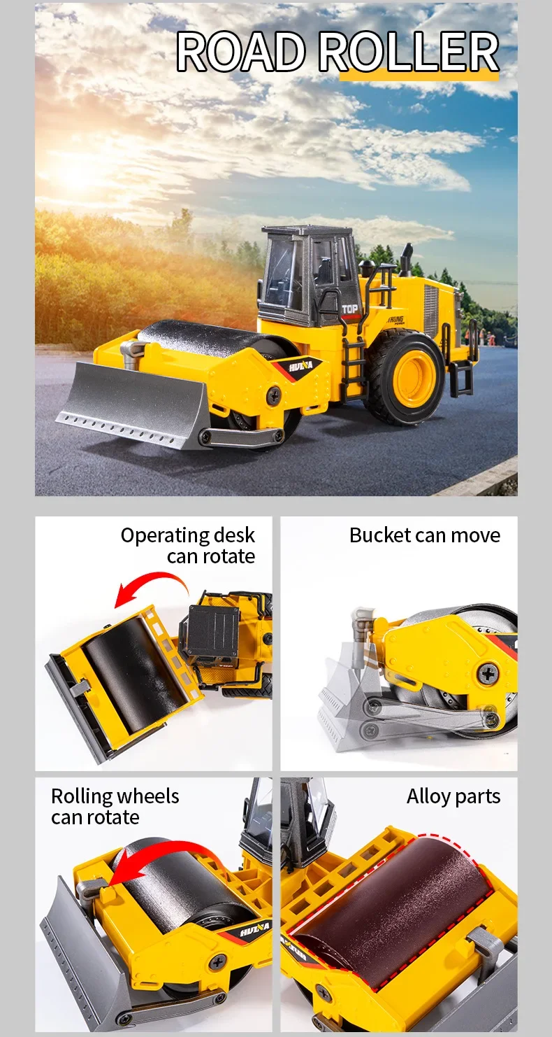 Sd9c91977cb0f4ea0b94135a0df65dfb93 Huina Nowy produkt Statyczna koparka zrzutowa Symulacja pojazdu inżynieryjnego 1:35 Dekoracja zabawek dla dzieci Bez pilota