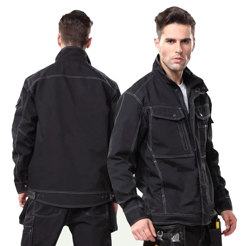 Men's Black Workwear Welding Jacket Carpenter Jacket Working Clothing Workshop Jacket Long Sleeve Workshop Uniform