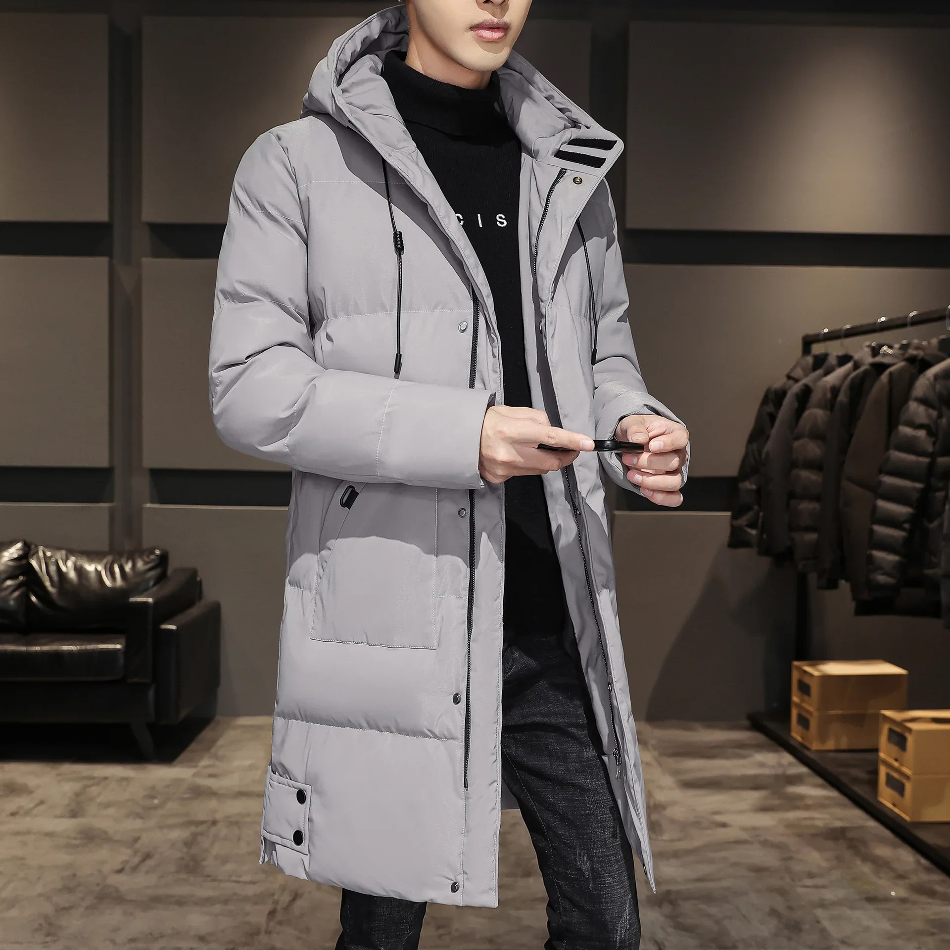 2023 Luxury Winter Men Clothing Thick Warm Parkas Mid-Length Cotton Jacket Hooded Padded Youth Coat Student Casual Outweat