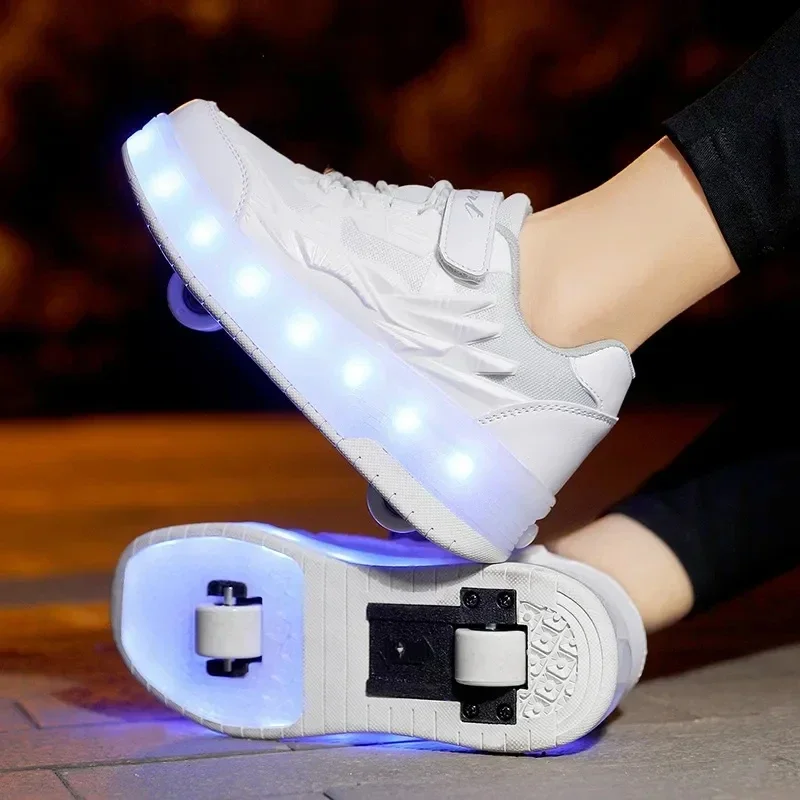 Zapatos de patinaje con ruedas para niños y niñas, zapatillas deportivas con luz Led y 2 ruedas, regalo de Navidad y cumpleaños