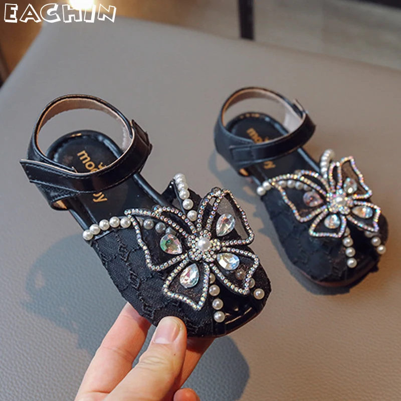 

Summer Little Girls Sandals 2023 New Sweet Bow Pearls Children Sandals Toddler Baby Soft Casual Sandals Kids School Shoes