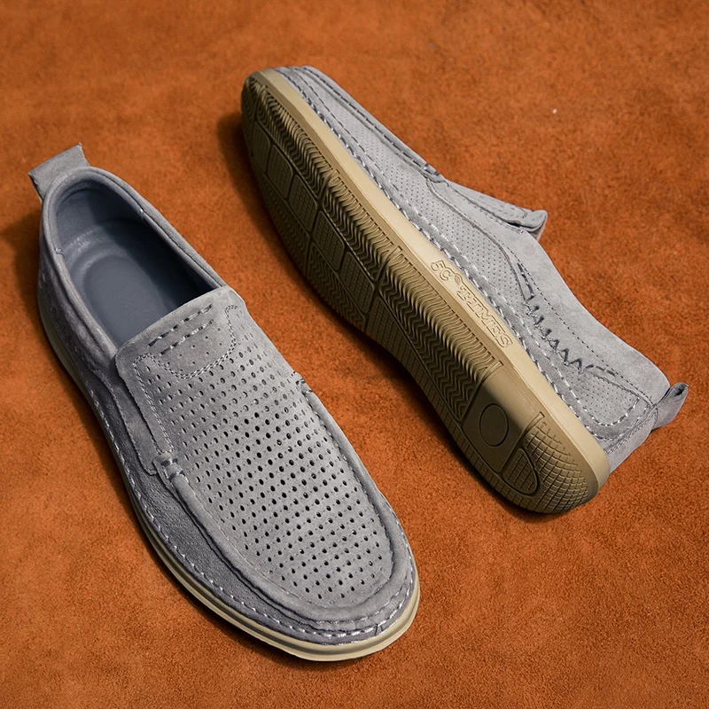 Men's casual shoes, breathable and soft in summer, luxury brand suede leather, men's yacht shoes