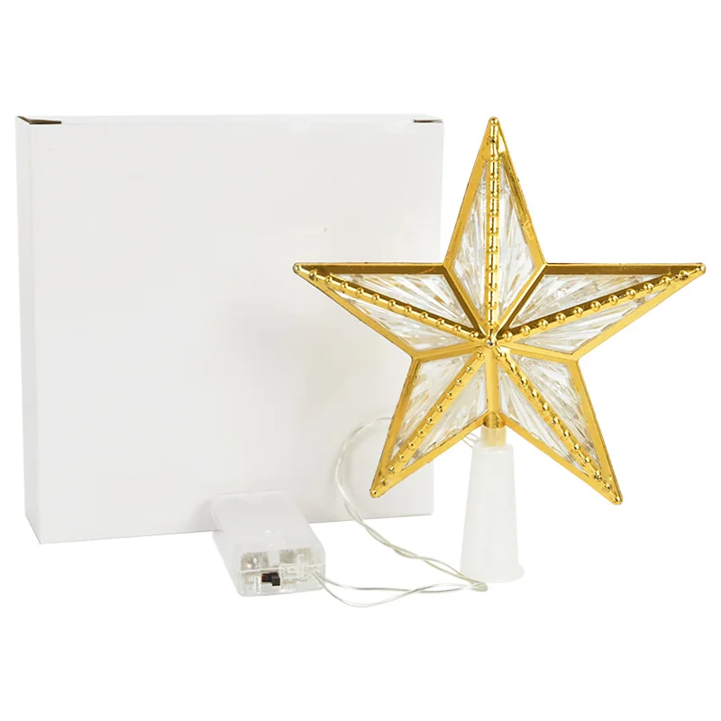 Christmas Tree LED Top Star Light Five-pointed Star Lamp Battery Powered Glowing Xmas Decoration Home New Year Ornament Navidad