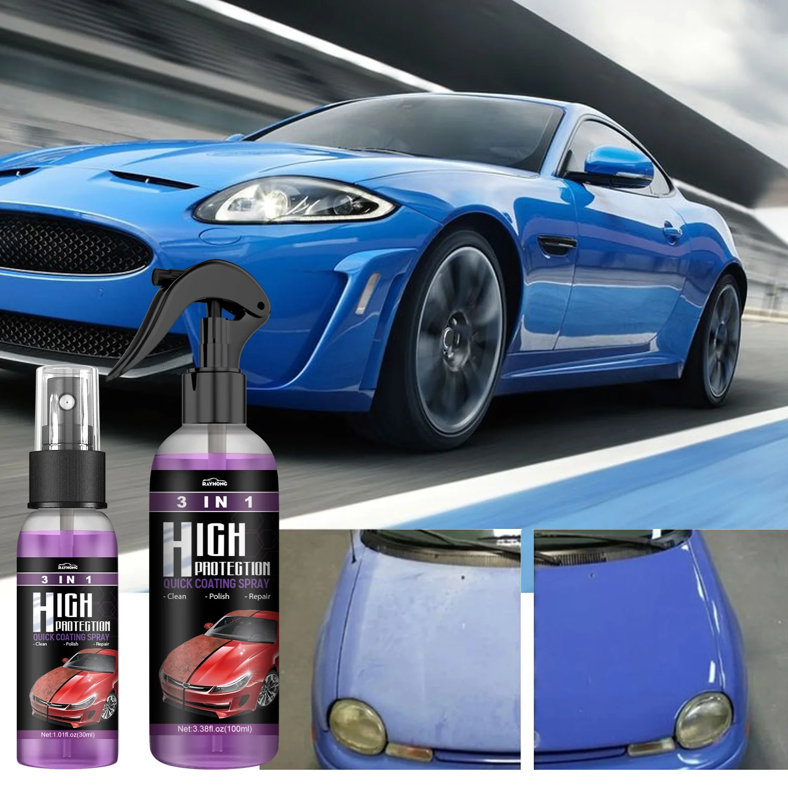  High Protection 3 in 1 Spray, 3 in 1 High Protection Quick Car  Coating Spray, Car Scratch Nano Repair Spray, Fast fine Scratch Repair, Car  Wax Polish Spray for Cars Car