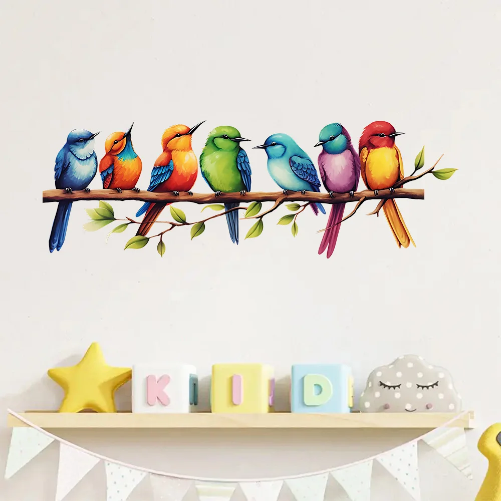 Cartoon Branch Bird Wall Sticker Living Room Background Decorations Wallpaper Creative Animals Self Adhesive Stickers S369 wall stickers,wall sticker