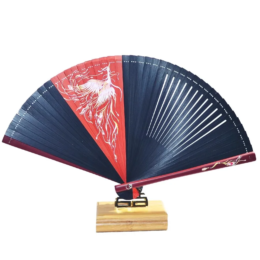 Chinese Style Bamboo Fan Handheld Folding Carved Hollow Pattern Palace Fan for Women Hanfu Qipao