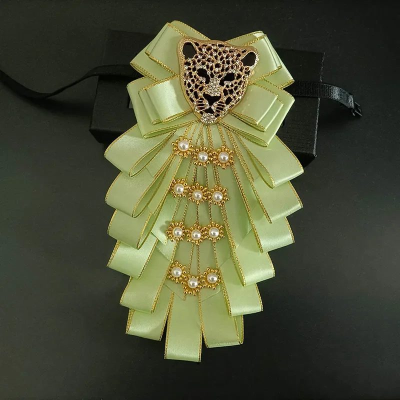 Bow Tie Men's Bow Tie Original Design Rhinestone Leopard Head Brooch Handmade Jewelry Gifts for Men Women High-end Wedding Collar Flower