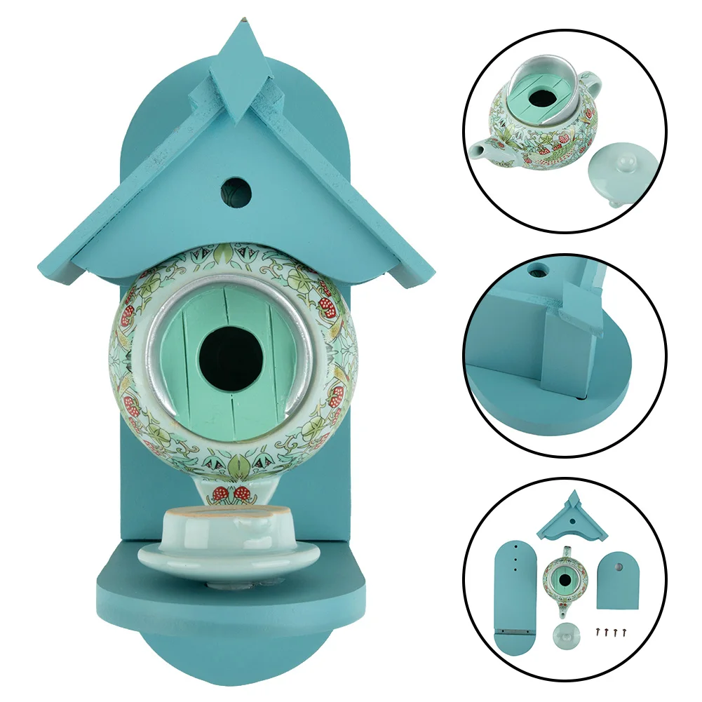 

Bird House Feeder Teapot Birdhouses Hanging Hummingbird Feeders Ceramic Resin Teapot Feeder Outdoor Garden Yard Decor