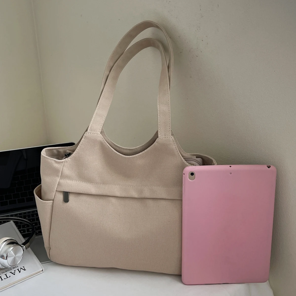 Canvas Bag Women's Tote Bag Large Capacity 2025 New Style Ladies' Fashionable Work Commute Bag High-End Women's Bag Student Class Bag