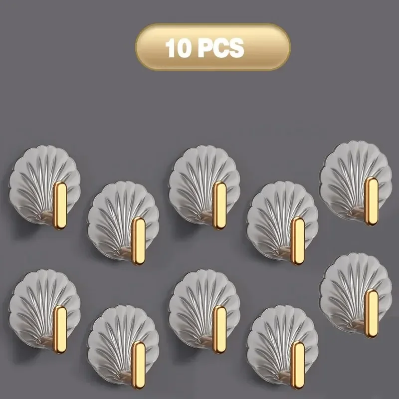 10Pcs Shell Shape Wall Hook Kitchen Bathroom Multifunction Punch Free Hooks Coat Hanger Home Decoration Paste Style Hooks 4