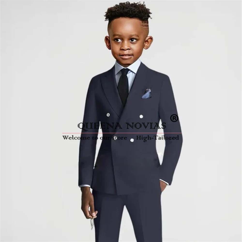 Kids Double Breasted Jacket Pants 2 Pieces Solid Children Tuxedos Made Evening Party Prom Dress Elegant Wedding Suits boys formal suit set