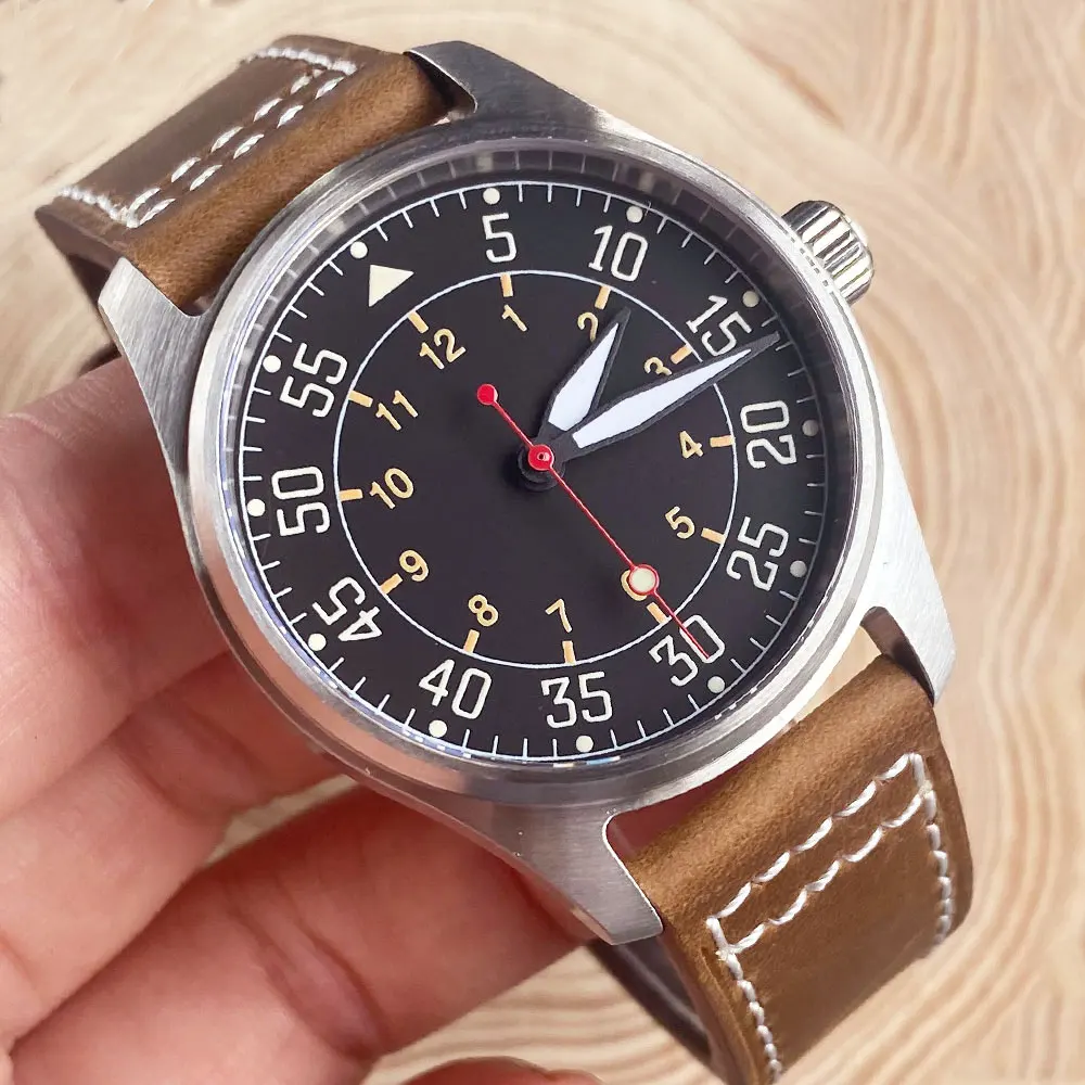Tandorio-relógio Mecânico Masculino Piloto Aço Vermelho Movimento Nh35 Cristal de Safira Plano 200m à Prova Dágua Relógio Esportivo 39 mm - Image 5